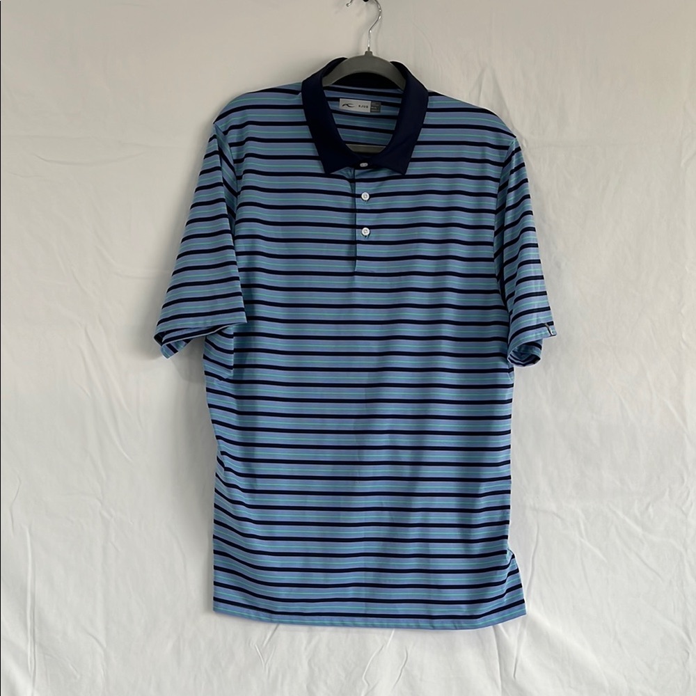 Classic Blue Striped Polo Shirt with Short Sleeves